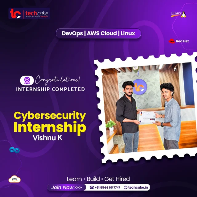 🎓 Cybersecurity Internship Completed successfully! 

Congratulations to Vishnu K for achieving another milestone by completing the Cybersecurity Internship at techcake. Best wishes for your future career.🚀🔥

#internship #cybersecurityinternship #completedcourse #techcake